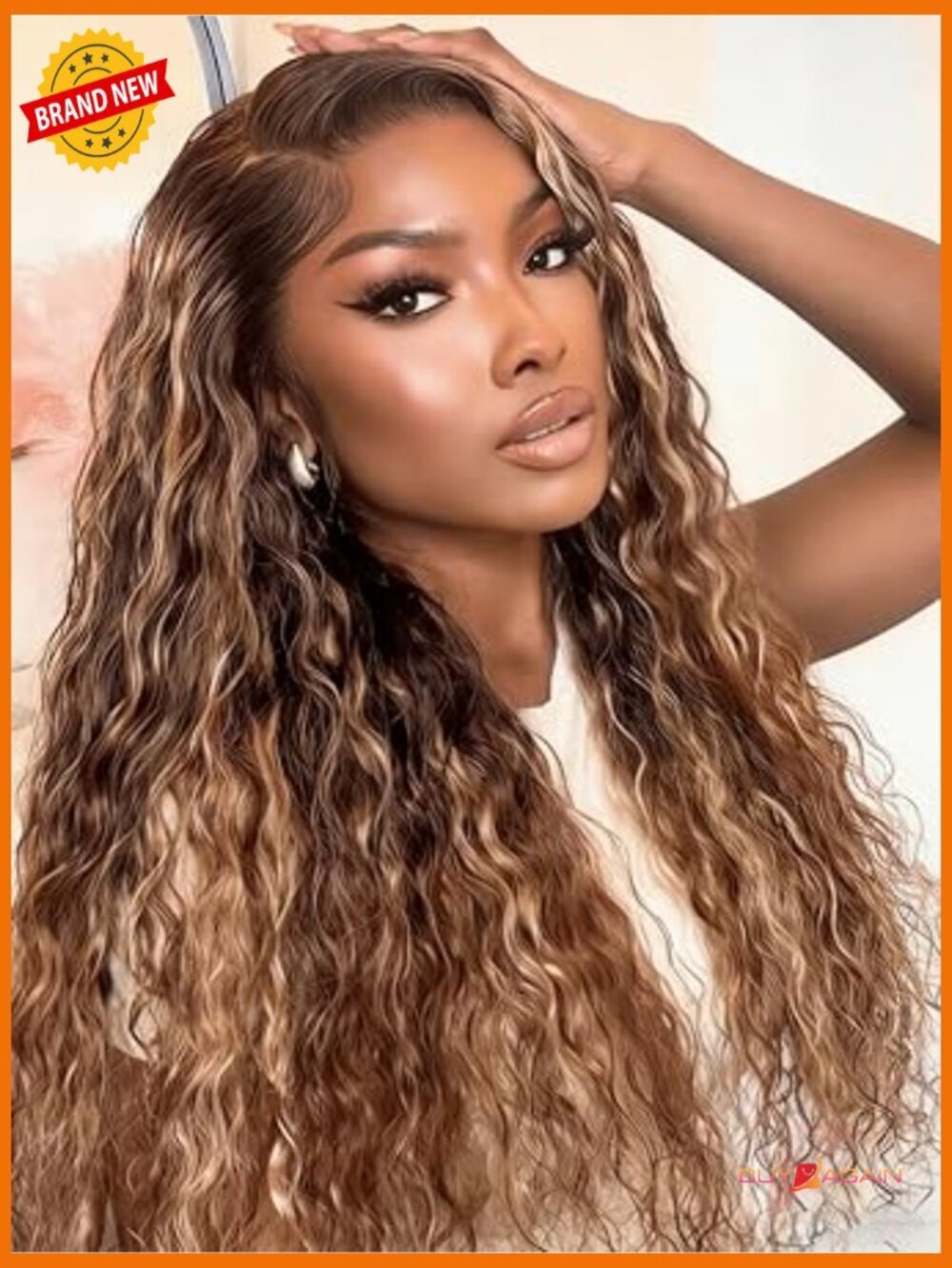 13x4 Lace Front Wig Human Hair Drawstring Water Wave Curly Pre-Plucked Bleached
